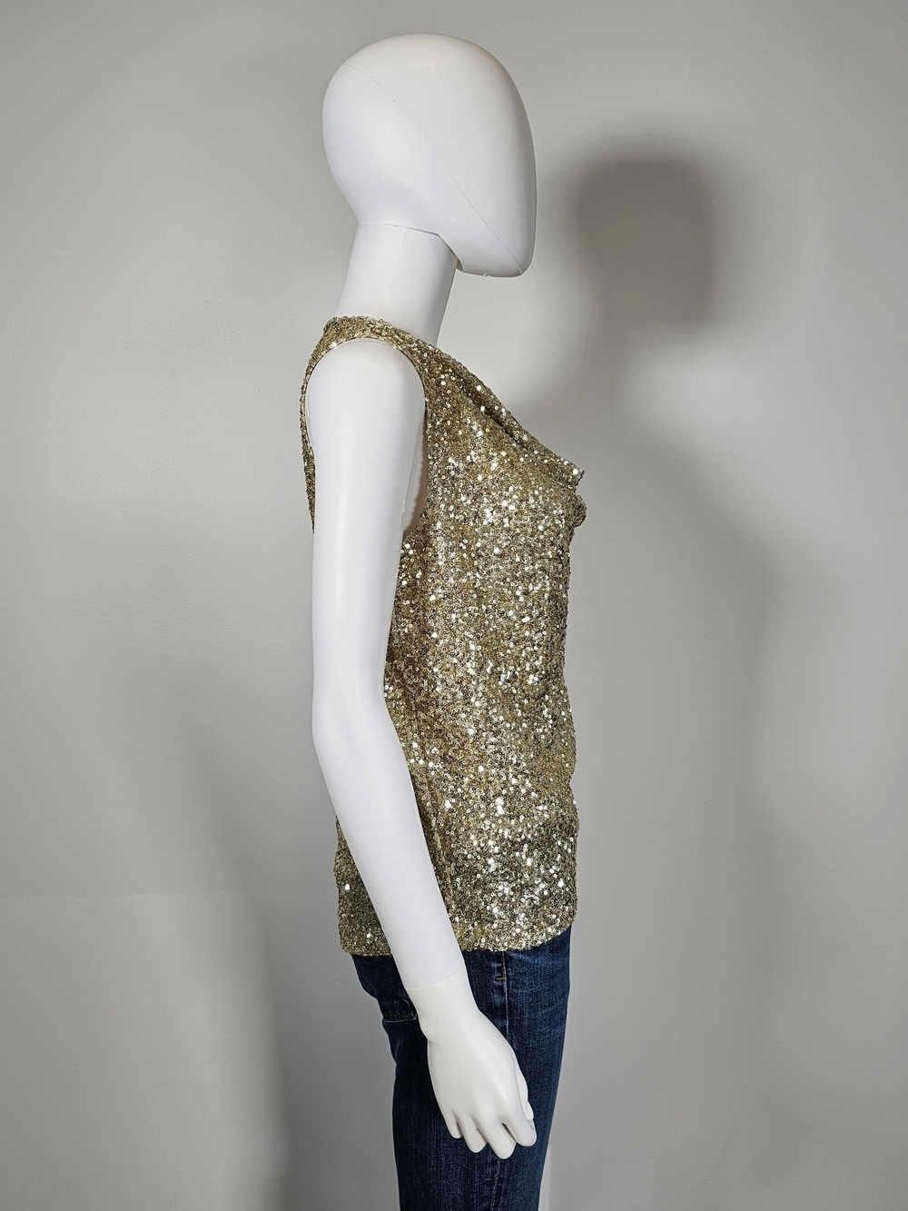 Lovers + Friends Gold Sequin Cowl Neck Waterfall Tank Sz XS - Picture 4 of 9